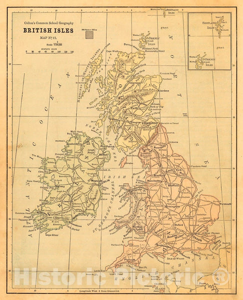 Historic Map : 1880 British Isles : Vintage Wall Art - Historic Pictoric