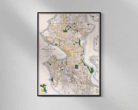 Historic Map : Guide Map of Seattle , 1927, Kroll Map Company, Vintage Wall Art