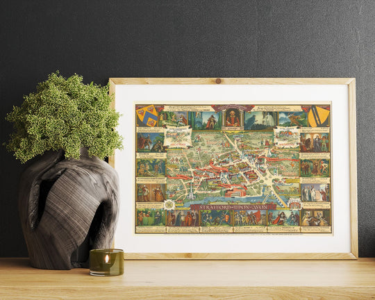 Historic Map : Kerry Lee Pictorial Map of Stratford-upon-Avon, England, 1948, Vintage Wall Art