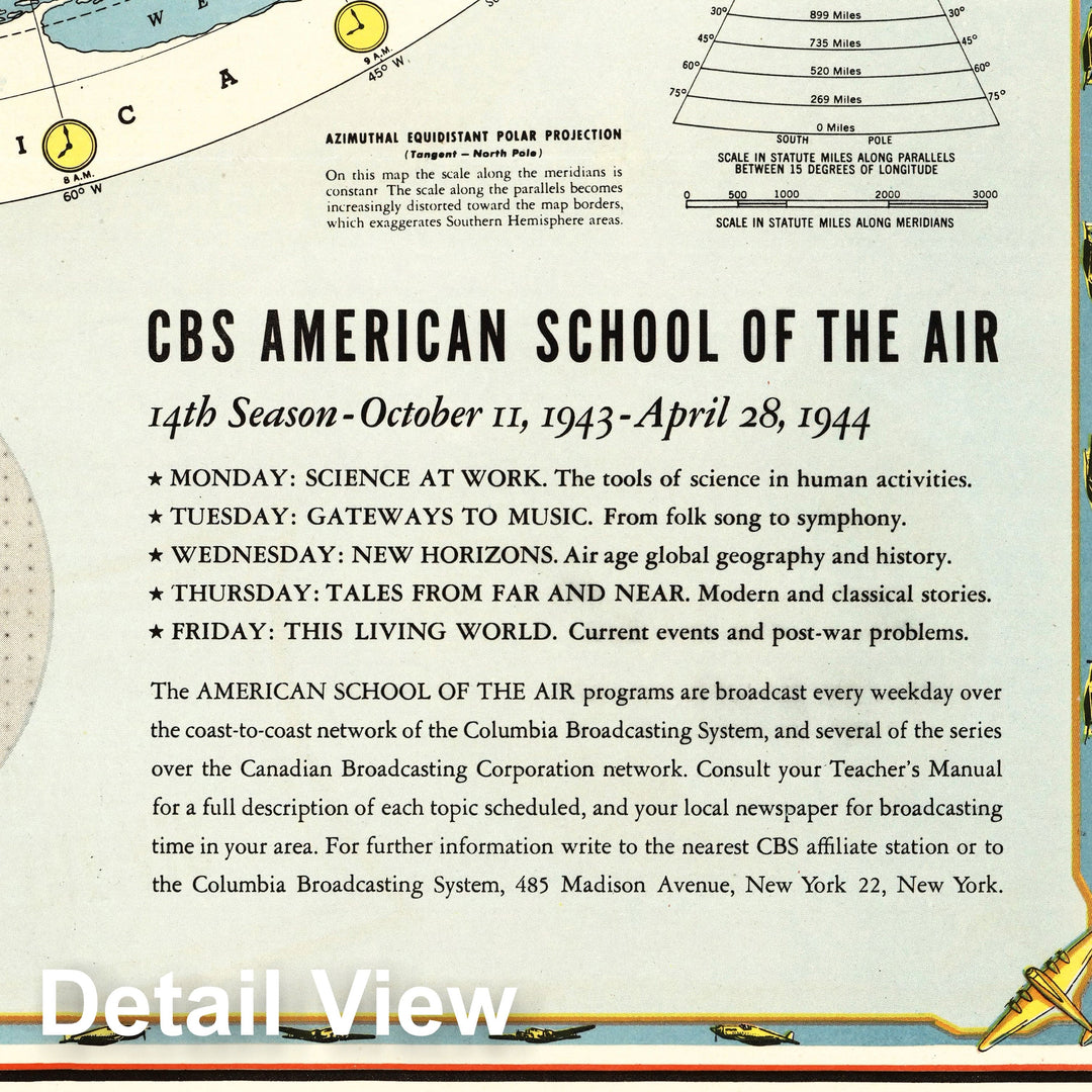 Historic Map : CBS American School of the Air, Air Age Map of the World, A Polar Projection, 1943 - Vintage Wall Art