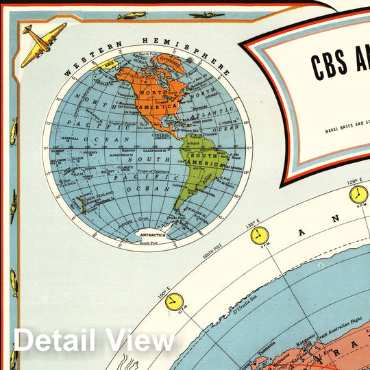 Historic Map : CBS American School of the Air, Air Age Map of the World, A Polar Projection, 1943 - Vintage Wall Art