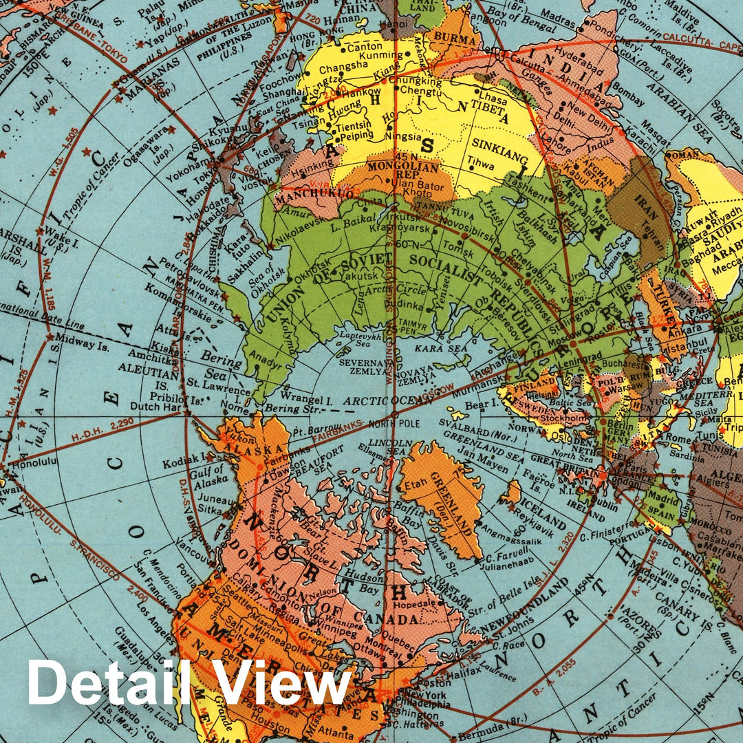 Historic Map : CBS American School of the Air, Air Age Map of the World, A Polar Projection, 1943 - Vintage Wall Art