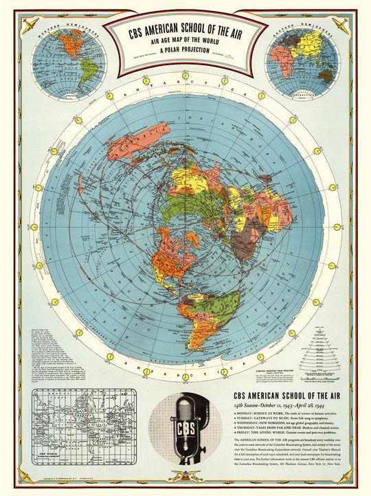 Historic Map : CBS American School of the Air, Air Age Map of the World, A Polar Projection, 1943 - Vintage Wall Art