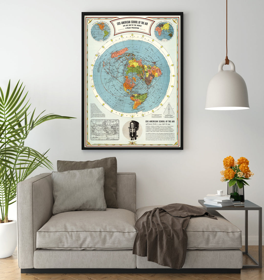 Historic Map : CBS American School of the Air, Air Age Map of the World, A Polar Projection, 1943 - Vintage Wall Art