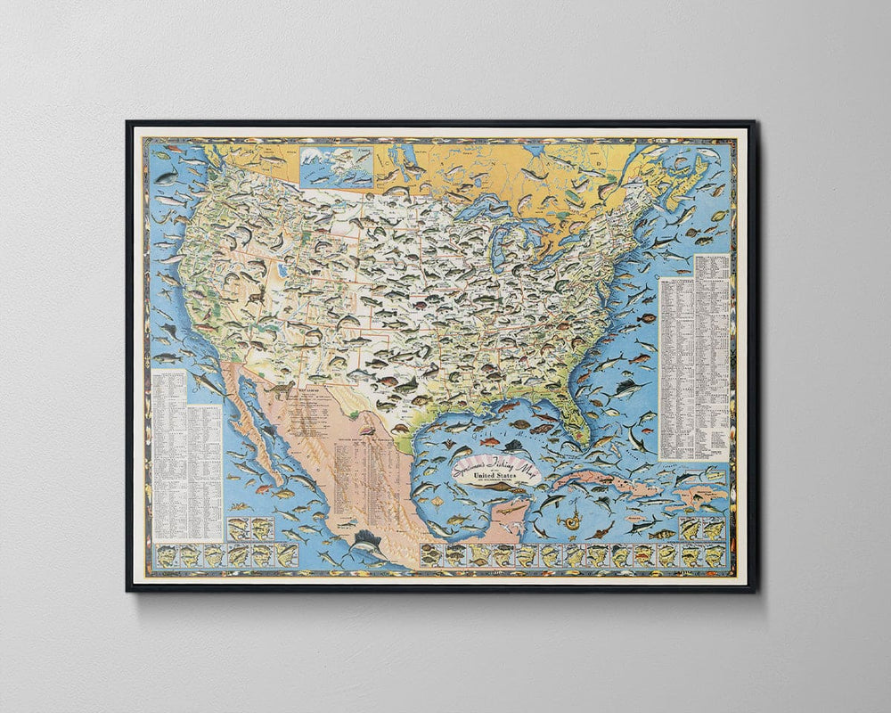 Historic Map : Sportsmen's Fishing Map of the United States and Neighboring Waters, 1957 - Vintage Wall Art