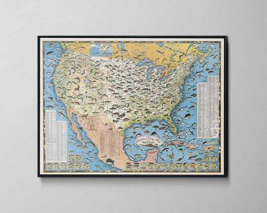 Historic Map : Sportsmen's Fishing Map of the United States and Neighboring Waters, 1957 - Vintage Wall Art