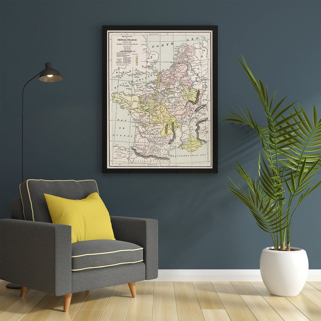 Historic Map - 1901 Historical map of Feudal France the hundred years' war with England. A.D. 1339-1453, Atlas - Vintage Wall Art