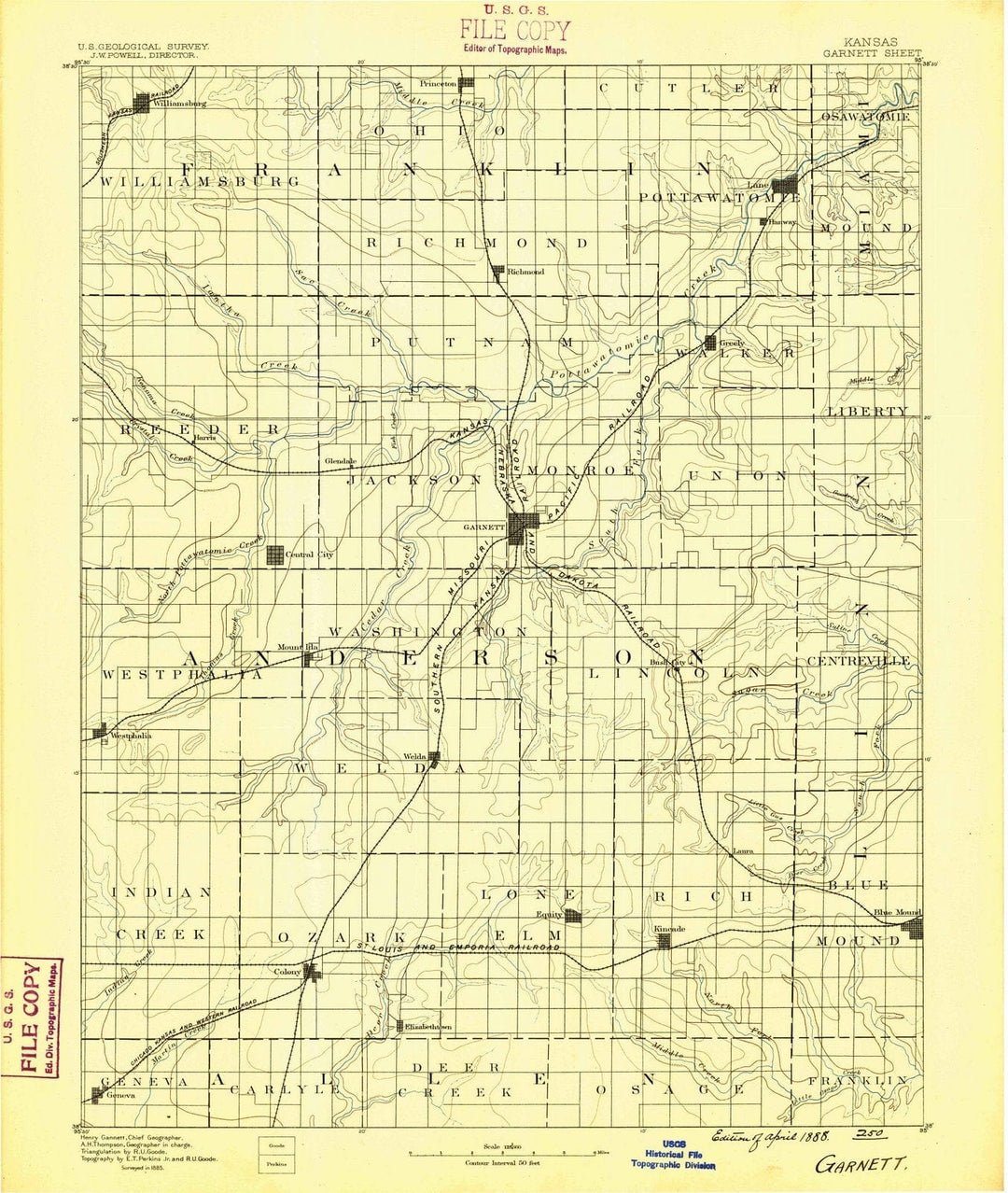 1885 Garnett , KS - Kansas - USGS Topographic Map