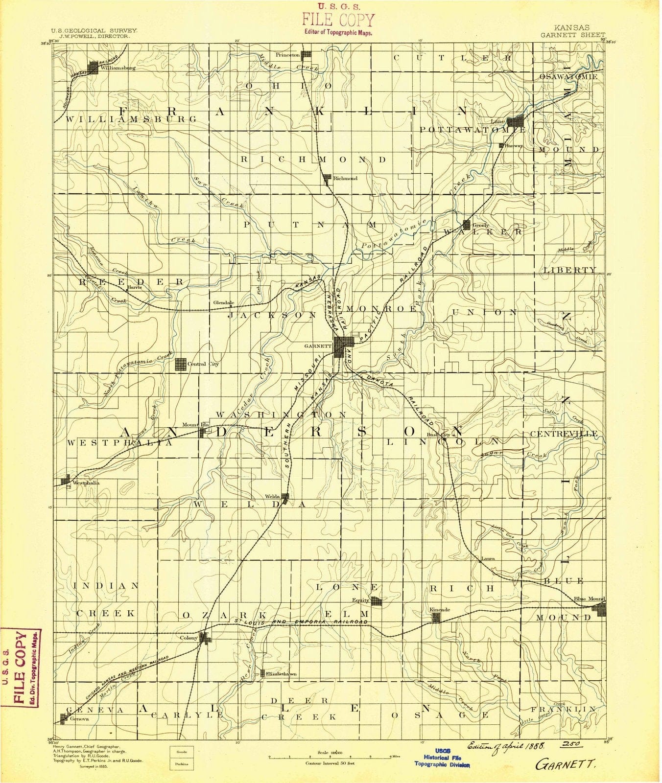 1885 Garnett , KS - Kansas - USGS Topographic Map