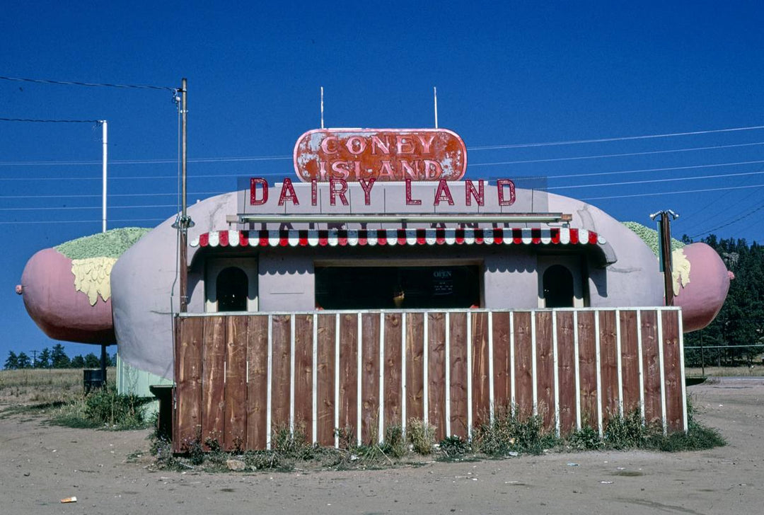 Historic Photo : 1980 Coney Island Dairyland, end detail, Route 285, Aspen Park, Colorado | Margolies | Roadside America Collection | Vintage Wall Art :