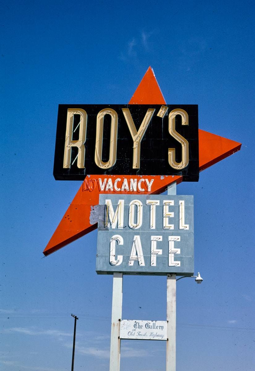 Historic Photo : 1991 Roy's Motel sign, Route 66, Amboy, California | Margolies | Roadside America Collection | Vintage Wall Art :