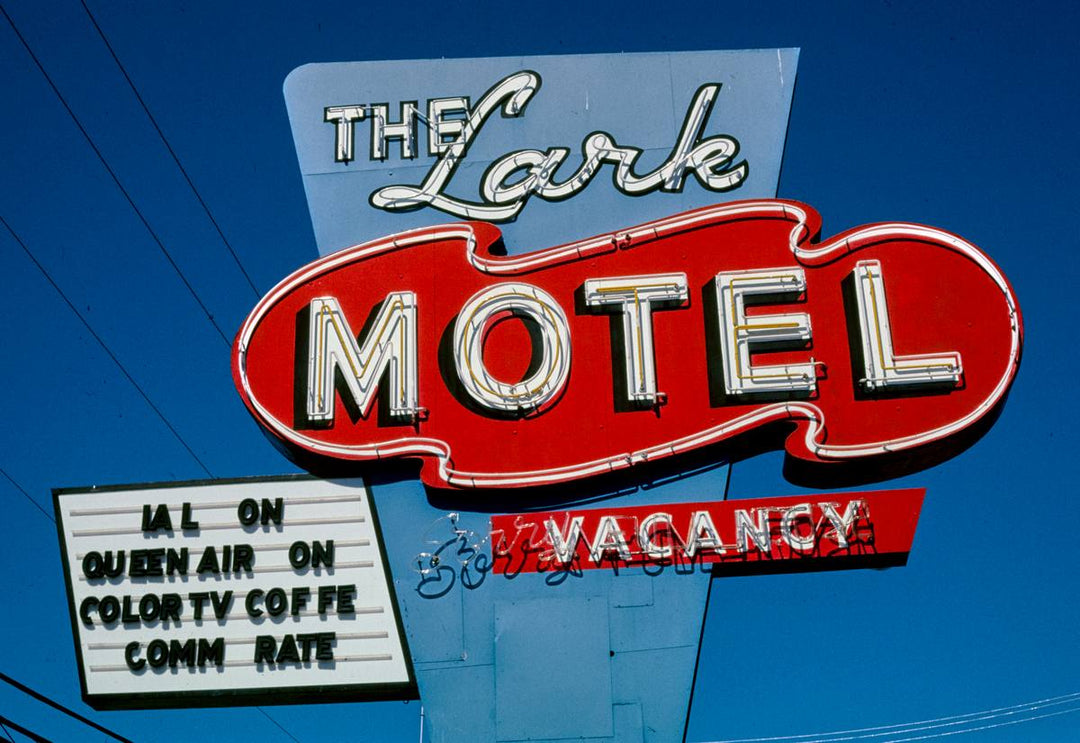 Historic Photo : 2003 Lark Motel sign, horizontal view, Route 101, Willits, California | Margolies | Roadside America Collection | Vintage Wall Art :