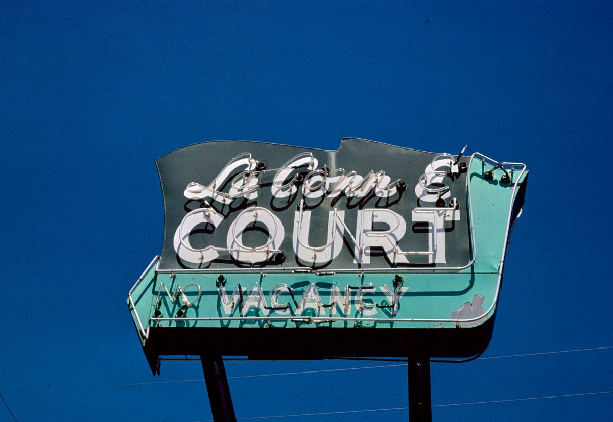 Historic Photo : 1980 La Corn E Court sign, Route 148, Corning, Iowa | Margolies | Roadside America Collection | Vintage Wall Art :