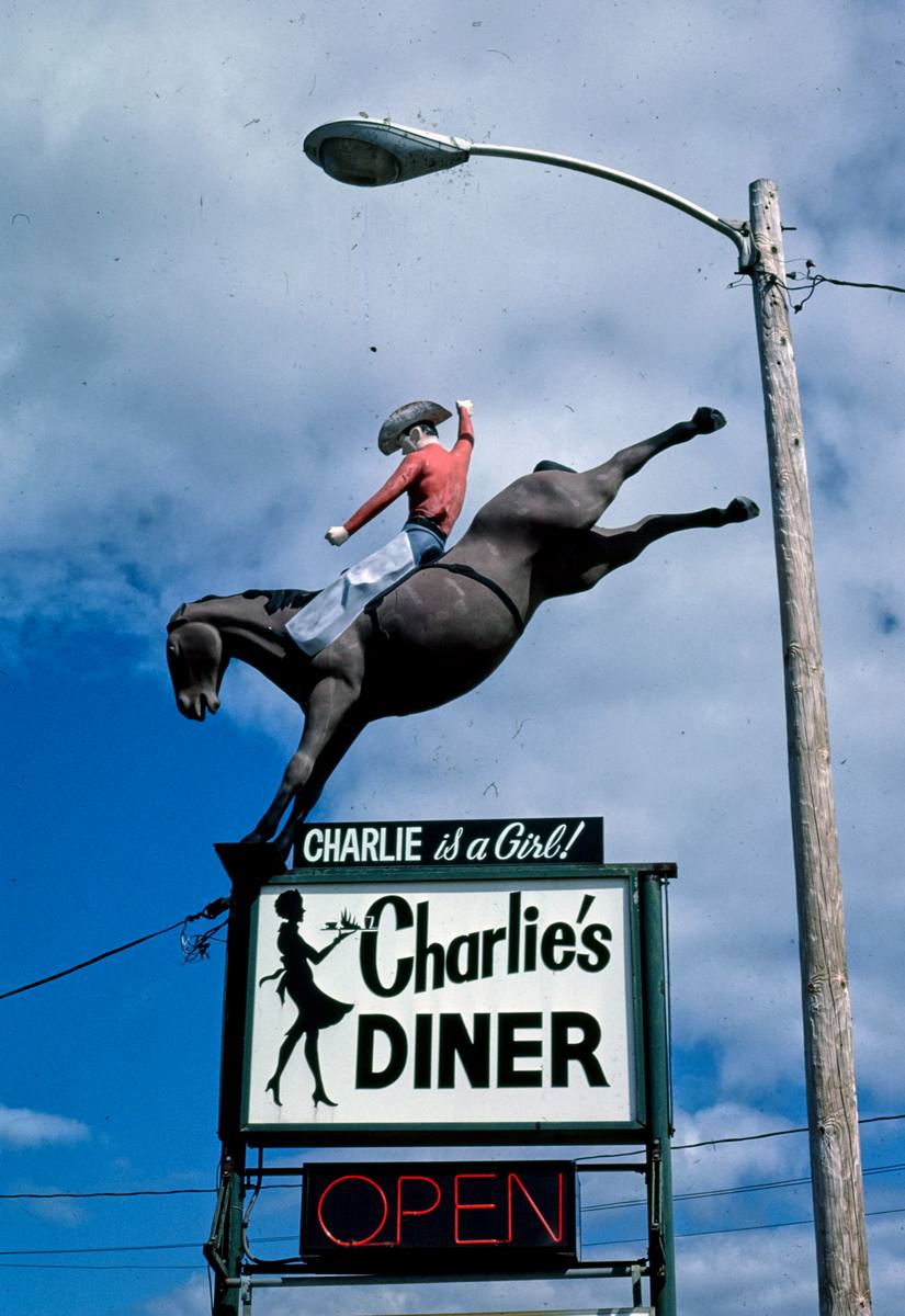 Historic Photo : 1984 Charlie's Diner sign, Route 11, Leeds, Maine | Margolies | Roadside America Collection | Vintage Wall Art :