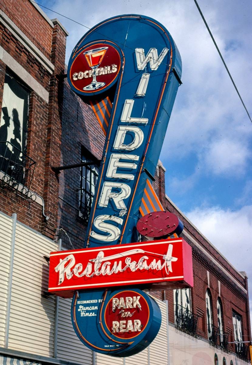 Historic Photo : 1979 Wilder Restaurant sign, Main Street (Route 66?), Joplin, Missouri | Margolies | Roadside America Collection | Vintage Wall Art :