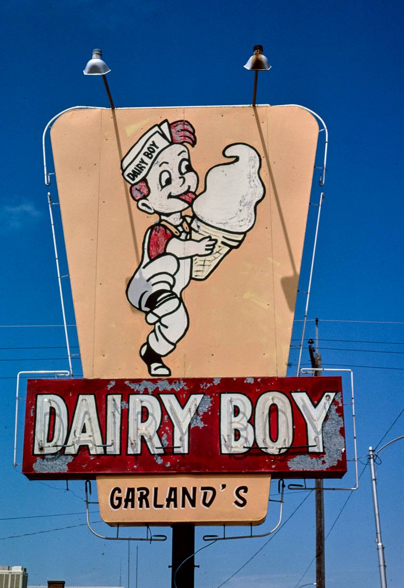 Historic Photo : 1982 Garland Dairy Boy ice cream sign, Route 66, Weatherford, Oklahoma | Margolies | Roadside America Collection | Vintage Wall Art :