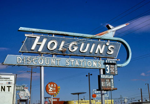 Historic Photo : 1979 Holguin's Gas sign (angle two), El Paso, Texas | Margolies | Roadside America Collection | Vintage Wall Art :