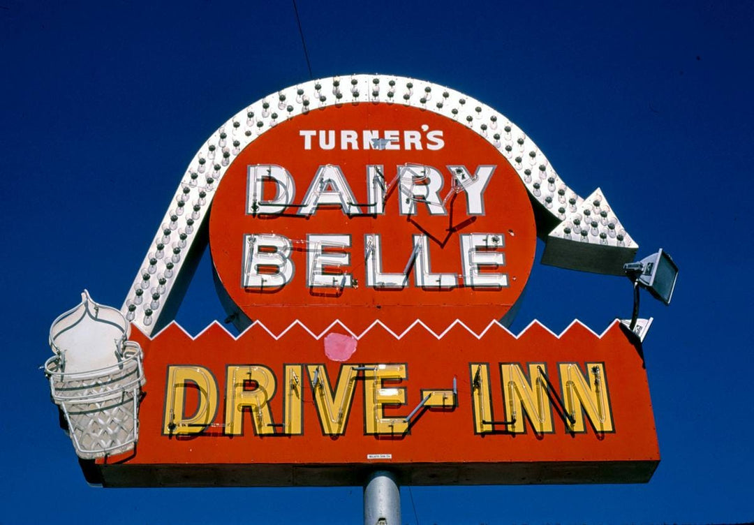 Historic Photo : 1982 Dairy Belle ice cream sign, Rt. 96B, Columbus, Kansas | Margolies | Roadside America Collection | Vintage Wall Art :