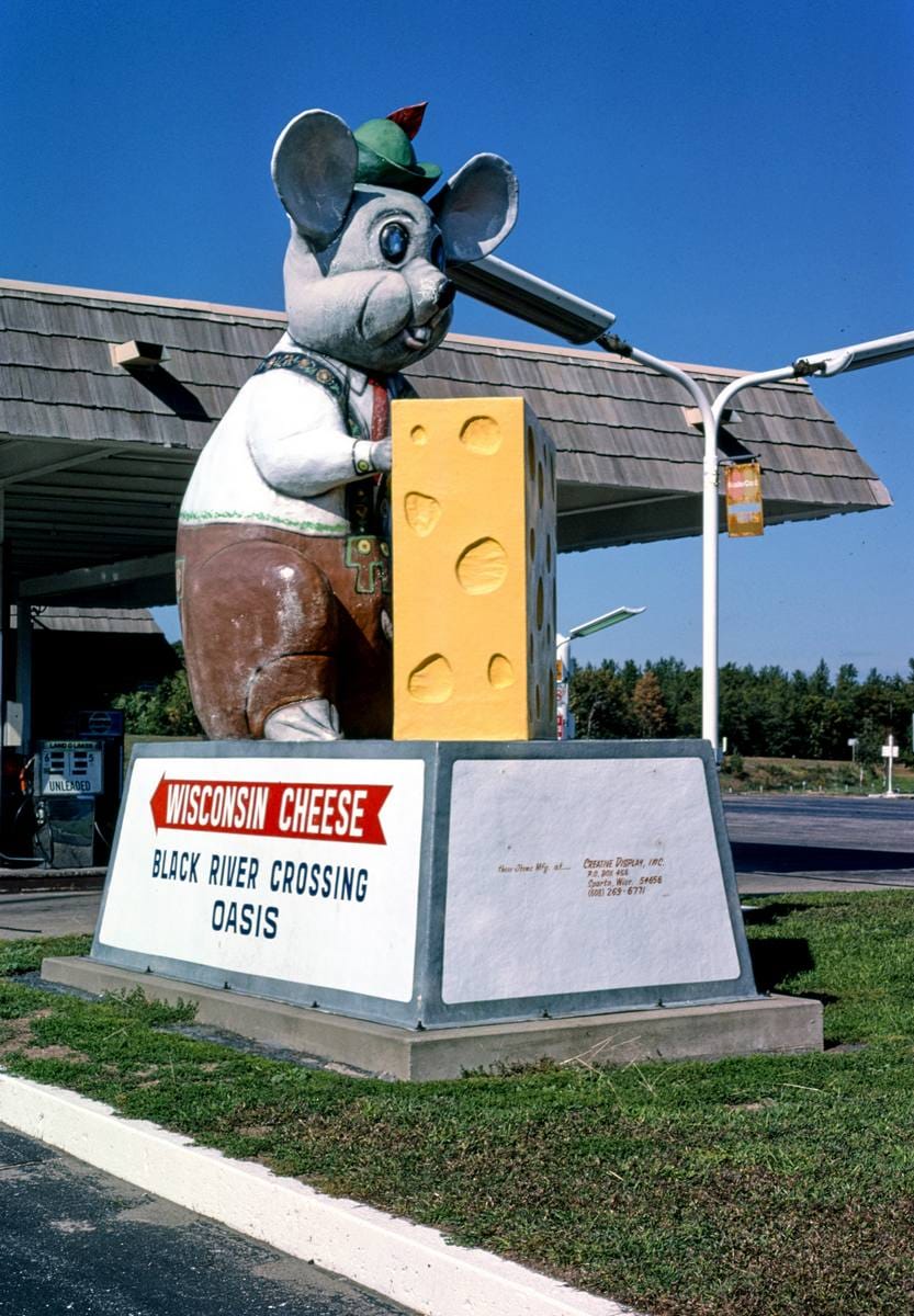 Historic Photo : 1988 Black River Falls Oasis mouse statue, angle 1, Black River Falls, Wisconsin | Margolies | Roadside America Collection | Vintage Wall Art :