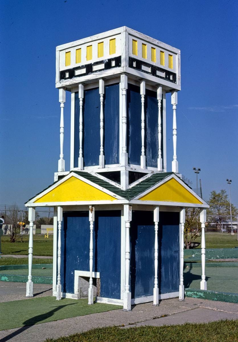 Historic Photo : 1986 Clock base, Royal Oak miniature golf, Royal Oak, Michigan | Margolies | Roadside America Collection | Vintage Wall Art :