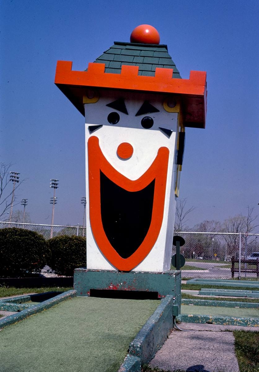 Historic Photo : 1986 Clown tower, Royal Oak miniature golf, Royal Oak, Michigan | Margolies | Roadside America Collection | Vintage Wall Art :