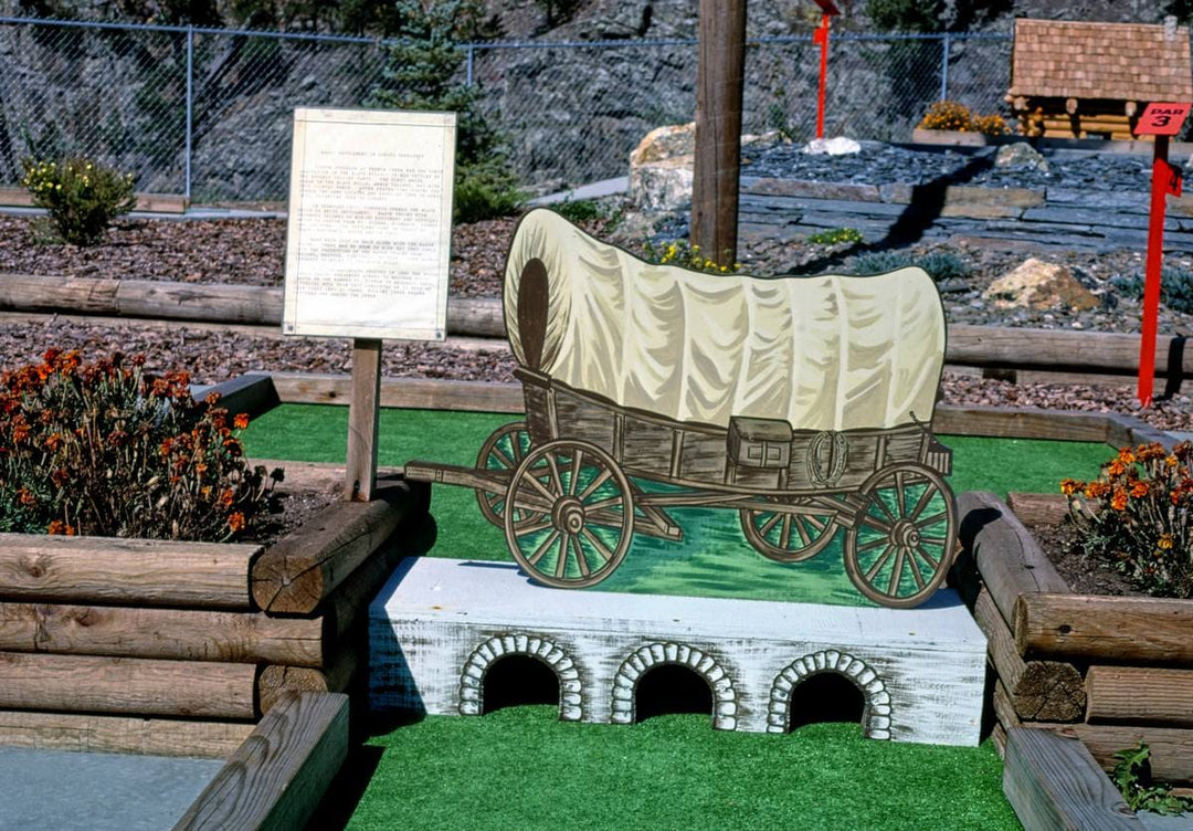 Historic Photo : 1987 Covered wagon, Golden West mini golf, Hill City, South Dakota | Margolies | Roadside America Collection | Vintage Wall Art :