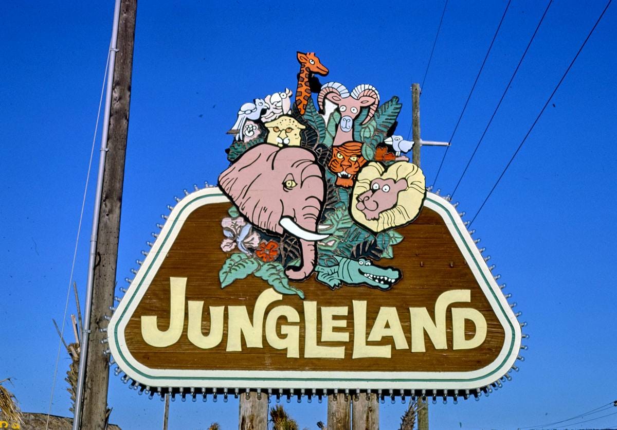 Historic Photo : 1985 Sign, Jungleland miniature golf, Atlantic Beach, North Carolina | Margolies | Roadside America Collection | Vintage Wall Art :