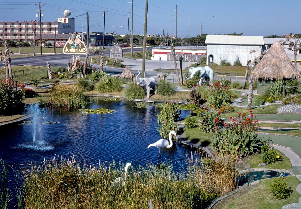 Historic Photo : 1985 View from road 2, Jungleland miniature golf, Atlantic Beach, North Carolina | Margolies | Roadside America Collection | Vintage Wall Art :