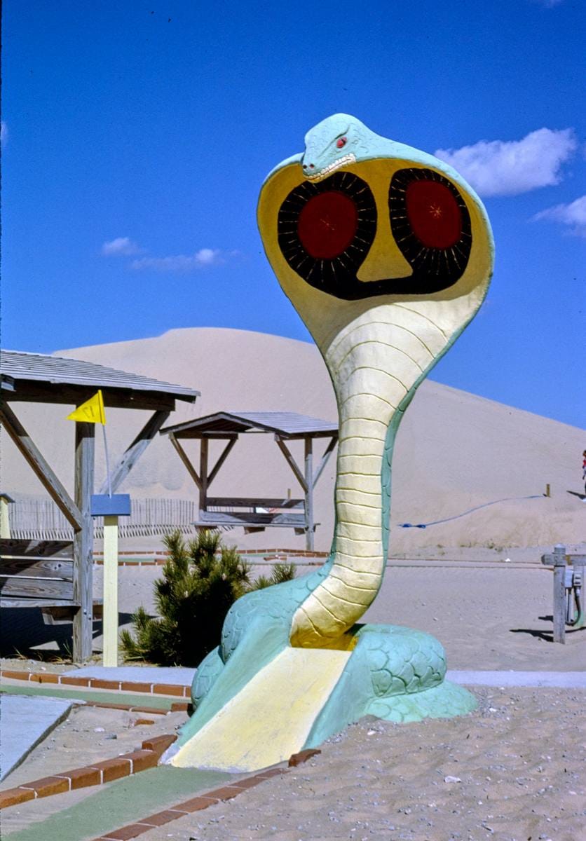 Historic Photo : 1985 Cobra hole, Jockey's Ridge Mini-Golf, Nags Head, North Carolina | Margolies | Roadside America Collection | Vintage Wall Art :