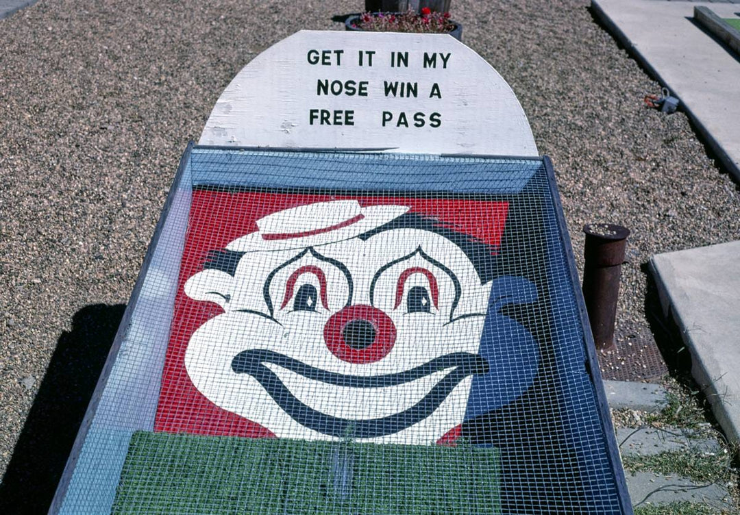 Historic Photo : 1987 Clown 18th hole, Cottonwood Corral Mini-Golf, Yankton, South Dakota | Margolies | Roadside America Collection | Vintage Wall Art :