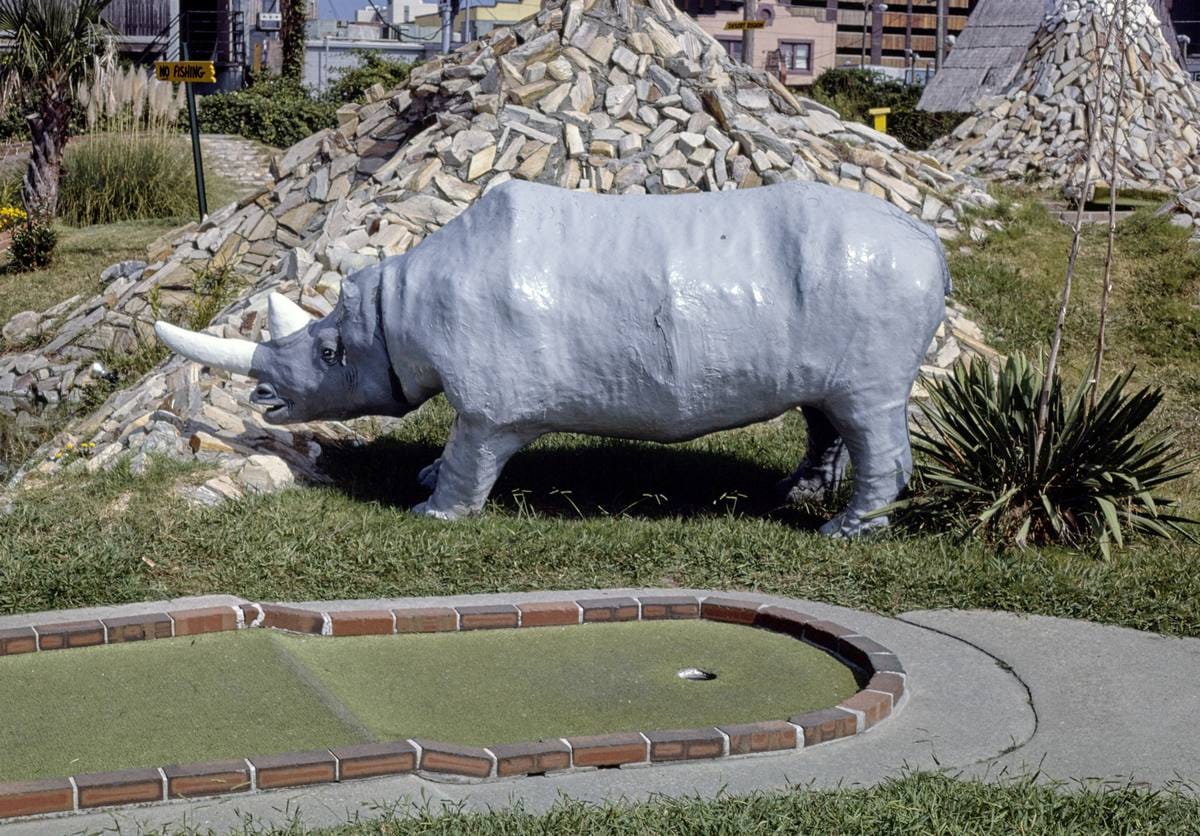 Historic Photo : 1985 Rhino, Around the World in Mini-Golf, Virginia Beach, Virginia | Margolies | Roadside America Collection | Vintage Wall Art :