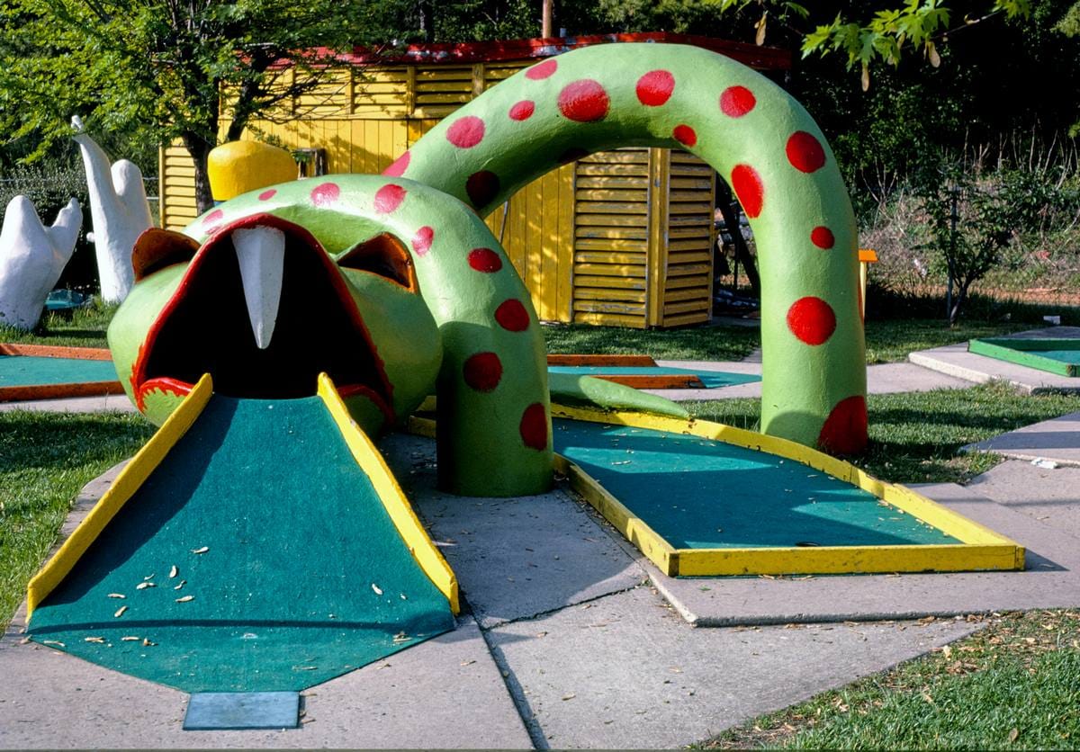 Historic Photo : 1981 Snake hole, Sir Goony Golf, Independence Boulevard, Charlotte, North Carolina | Margolies | Roadside America Collection | Vintage Wall Art :