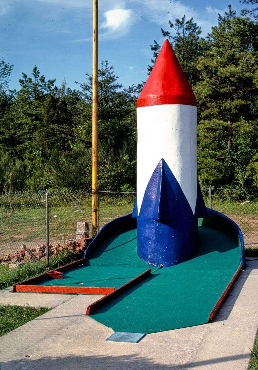 Historic Photo : 1982 Tower, Sir Goony Golf, Independence Boulevard, Charlotte, North Carolina | Margolies | Roadside America Collection | Vintage Wall Art :