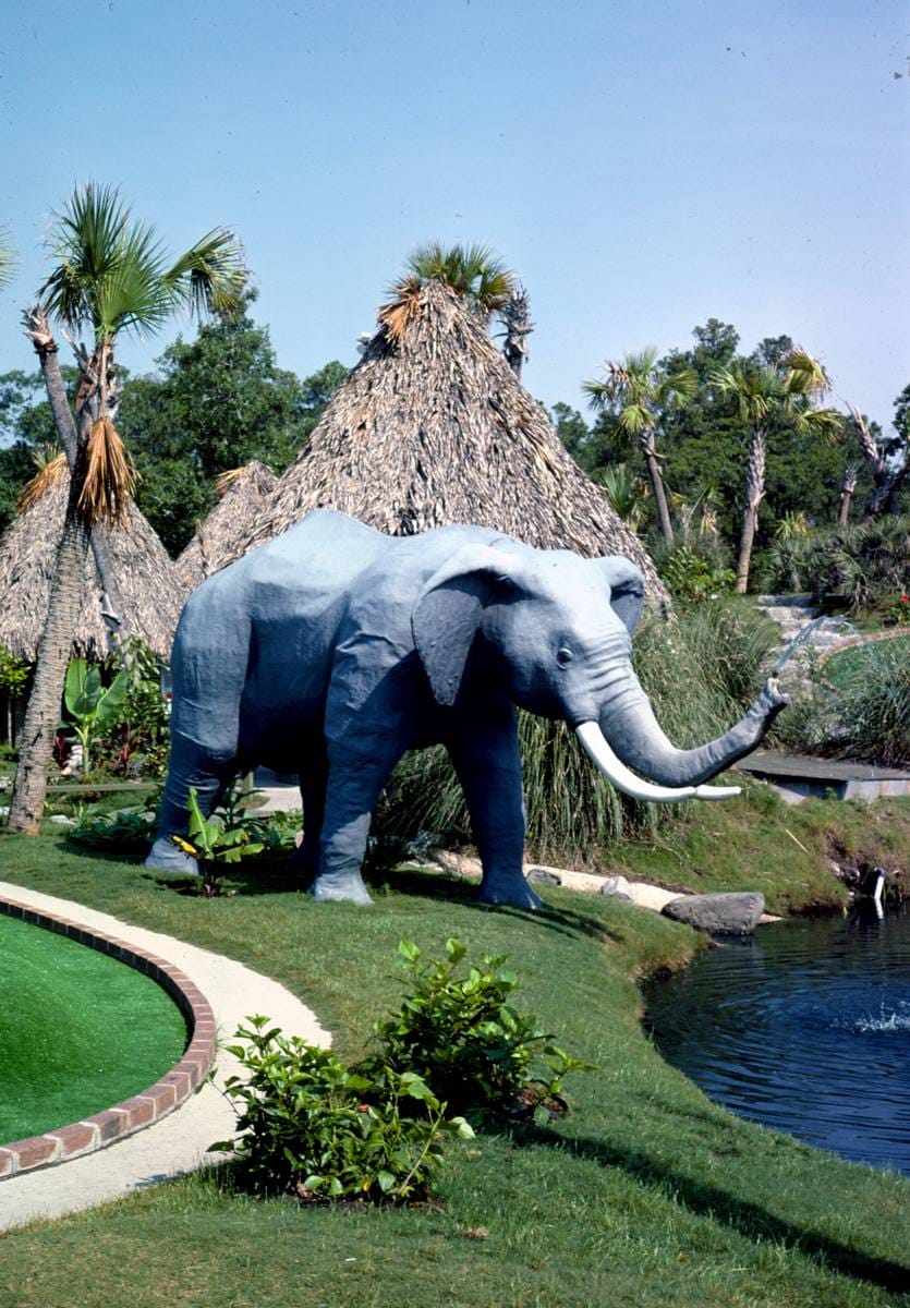 Historic Photo : 1979 Elephant (profile), Jungle Golf, Myrtle Beach, South Carolina | Margolies | Roadside America Collection | Vintage Wall Art :