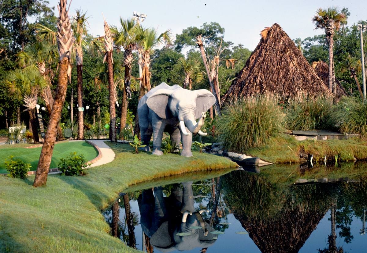 Historic Photo : 1979 Elephant (front), Jungle Golf, Myrtle Beach, South Carolina | Margolies | Roadside America Collection | Vintage Wall Art :