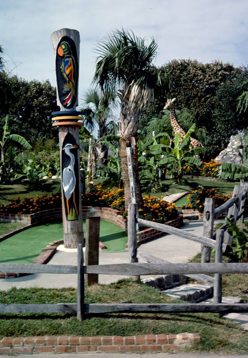 Historic Photo : 1985 Totem pole (vertical), Jungle Golf, Virginia Beach, Virginia | Margolies | Roadside America Collection | Vintage Wall Art :