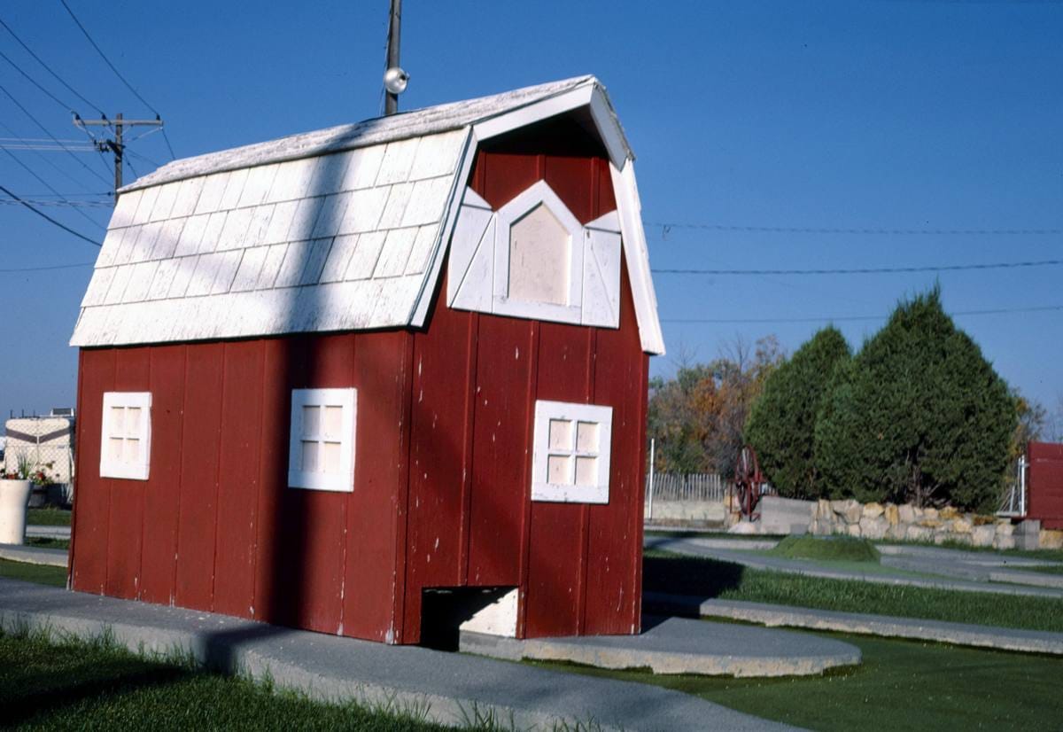 Historic Photo : 1987 Barn side angle, Benny's mini golf, Great Falls, Montana | Margolies | Roadside America Collection | Vintage Wall Art :