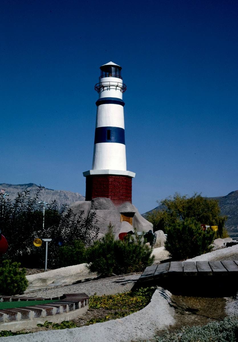 Historic Photo : 1991 Lighthouse, Mulligan's Golf and Games, Ogden, Utah | Margolies | Roadside America Collection | Vintage Wall Art :