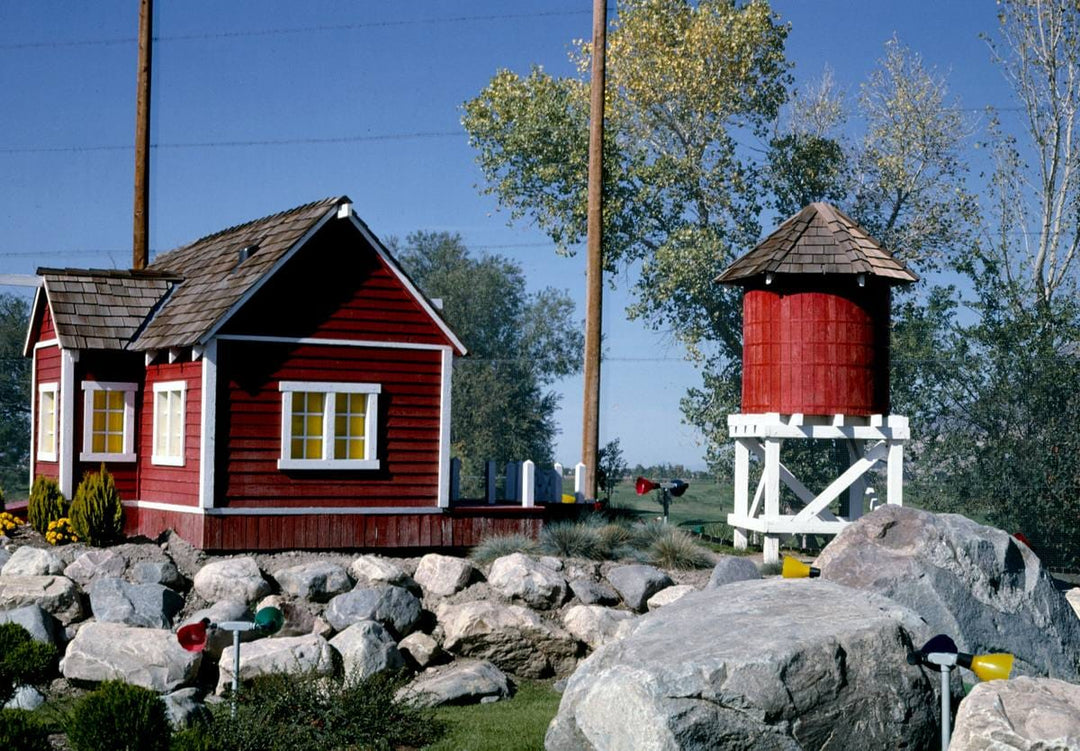 Historic Photo : 1991 House and silo, Mulligan's Golf and Games, Ogden, Utah | Margolies | Roadside America Collection | Vintage Wall Art :