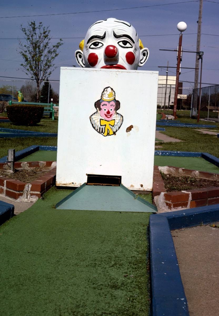 Historic Photo : 1986 Clown in box, Jawor's Fun Golf, Roseville, Michigan | Margolies | Roadside America Collection | Vintage Wall Art :