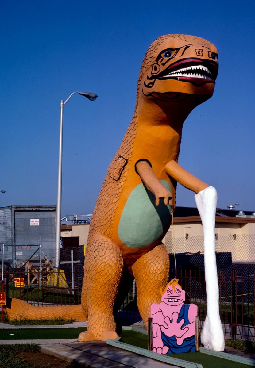 Historic Photo : 1986 Orange dinosaur, Sir Goony Golf, Chattanooga, Tennessee | Margolies | Roadside America Collection | Vintage Wall Art :