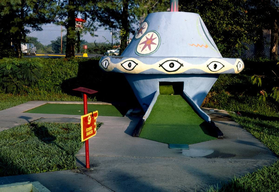 Historic Photo : 1986 Flying saucer, Sir Goony Golf, Chattanooga, Tennessee | Margolies | Roadside America Collection | Vintage Wall Art :