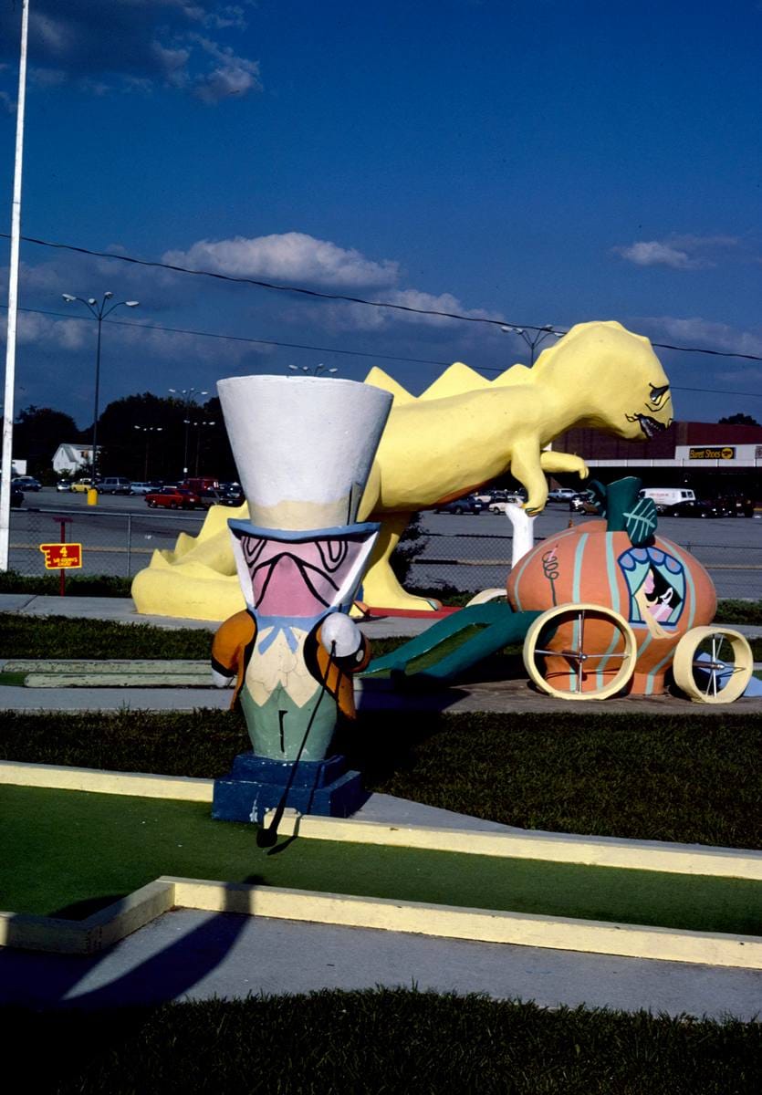 Historic Photo : 1986 Mad Hatter threesome, Sir Goony Golf, Chattanooga, Tennessee | Margolies | Roadside America Collection | Vintage Wall Art :