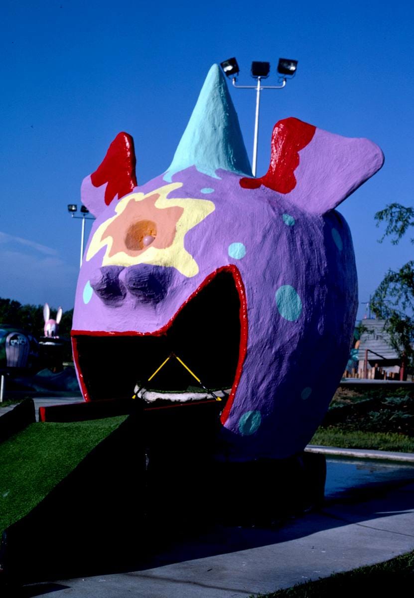 Historic Photo : 1986 Purple People Eater (vertical), Sir Goony Golf, Chattanooga, Tennessee | Margolies | Roadside America Collection | Vintage Wall Art :