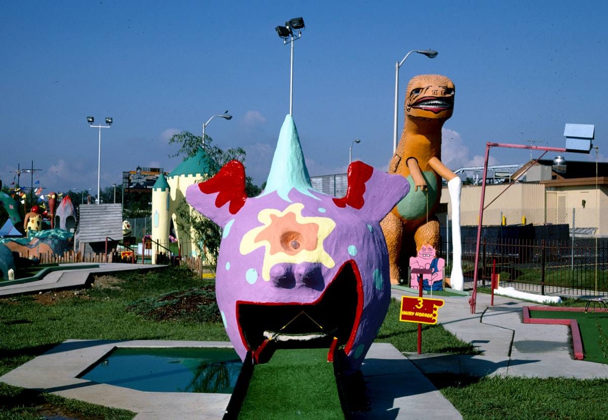 Historic Photo : 1986 Purple People Eater (overall), Sir Goony Golf, Chattanooga, Tennessee | Margolies | Roadside America Collection | Vintage Wall Art :