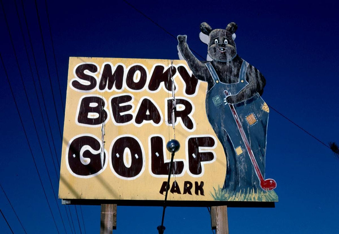 Historic Photo : 1984 Sign, Smoky Bear Golf Park, Route 441, Pigeon Forge, Tennessee | Margolies | Roadside America Collection | Vintage Wall Art :