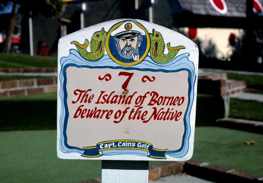 Historic Photo : 1985 7th hole marker, Cap'n Cain Golf, Myrtle Beach, South Carolina | Margolies | Roadside America Collection | Vintage Wall Art :