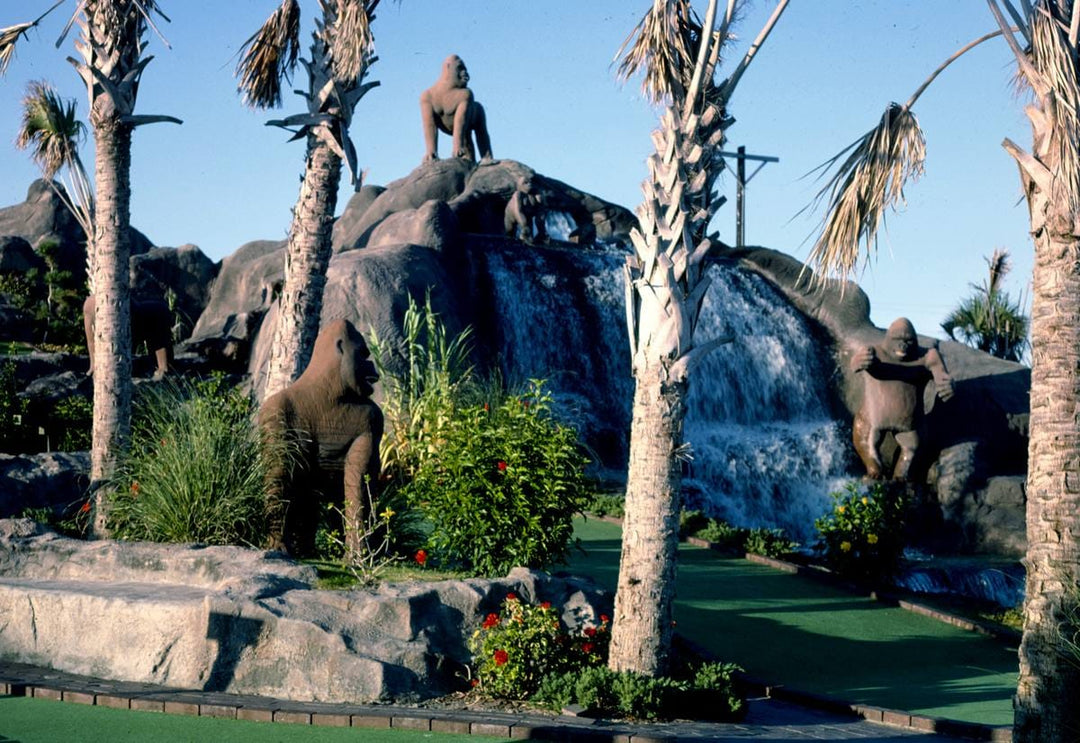 Historic Photo : 1985 Waterfall, Gorilla Country Golf, Atlantic Beach, North Carolina | Margolies | Roadside America Collection | Vintage Wall Art :