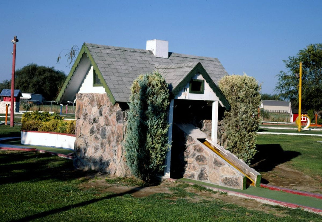 Historic Photo : 1987 Stone house (wide view), Dean and Jo's mini golf, Yakima, Washington | Margolies | Roadside America Collection | Vintage Wall Art :