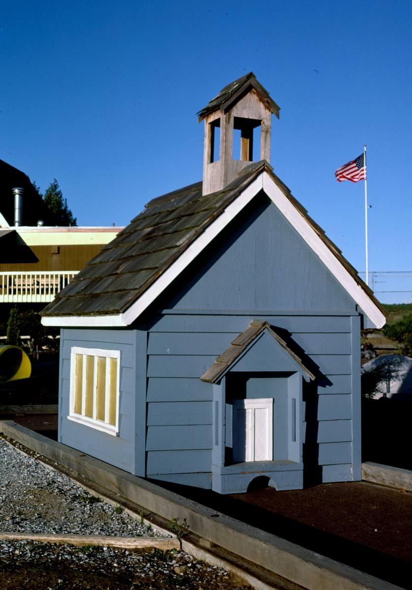 Historic Photo : 1987 Schoolhouse three-quarter view, mini golf at Koa Campground, Lynden, Washington | Margolies | Roadside America Collection | Vintage Wall Art :